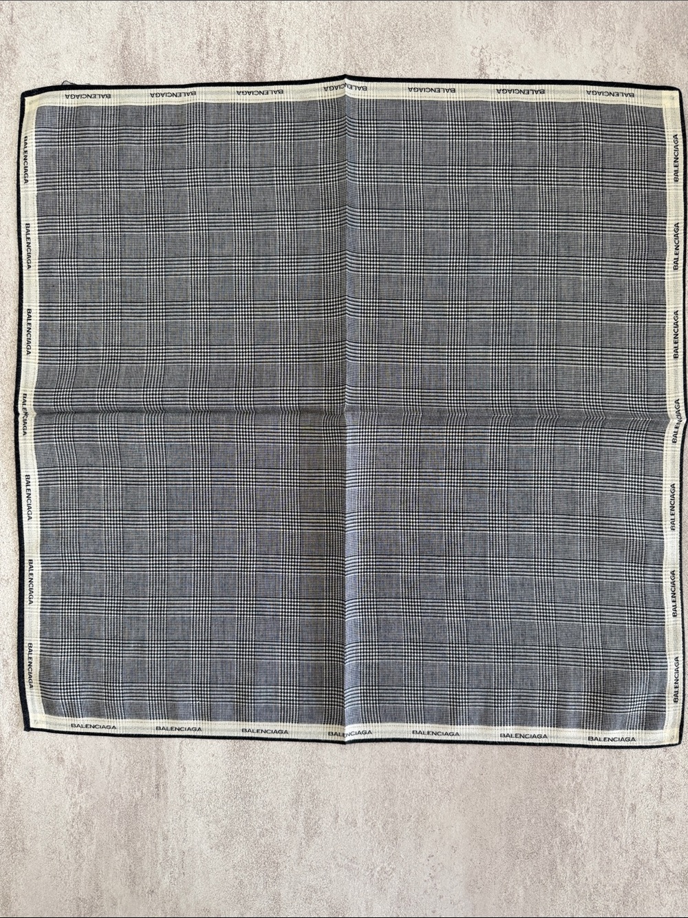 Balenciaga Black and White Glen Plaid Silk Pocket Square